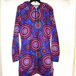 NWOT Multicolor Purple GeoPrint Hoodie Mini Dress